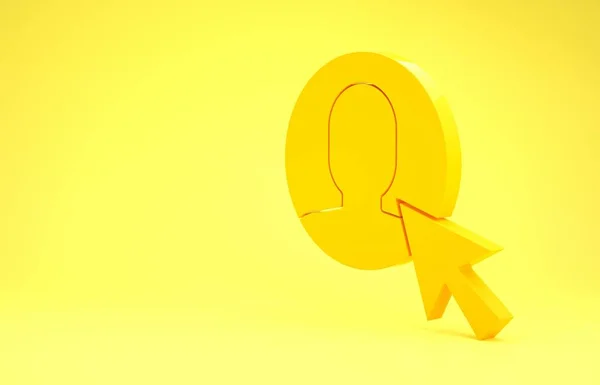 Yellow User of man in business suit icon isolated on yellow background. Business avatar symbol - user profile icon. Male user sign. Minimalism concept. 3d illustration 3D render