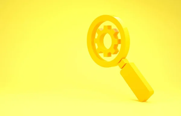 Κίτρινο Μεγεθυντικό γυαλί και εργαλείο εικονίδιο απομονώνονται σε κίτρινο φόντο. Εργαλείο αναζήτησης εργαλείων. Σύμβολο επιχειρηματικής ανάλυσης. Μινιμαλιστική έννοια. 3D απεικόνιση 3d καθιστούν — Φωτογραφία Αρχείου