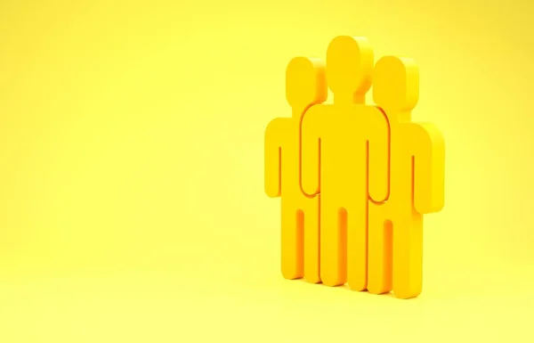Κίτρινη ομάδα χρηστών εικονίδιο που απομονώνεται σε κίτρινο φόντο. Εικονίδιο ομάδας ανθρώπων. Επιχειρηματικό σύμβολο avatar εικονίδιο προφίλ χρηστών. Μινιμαλιστική έννοια. 3D απεικόνιση 3d καθιστούν — Φωτογραφία Αρχείου