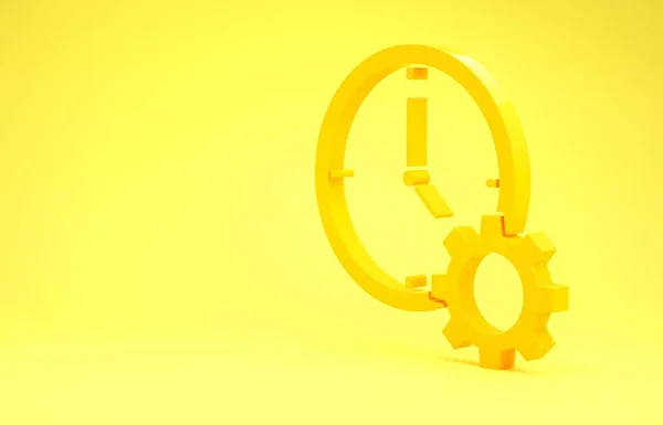 Yellow Time Management icon isolated on yellow background. Clock and gear sign. Productivity symbol. Minimalism concept. 3d illustration 3D render