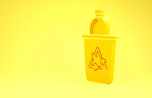 黄色回收站，带有黄色背景上的回收符号图标。 垃圾可以图标。 垃圾箱标志。 回收篮标志。 最低纲领的概念。 3d说明3d — 图库照片