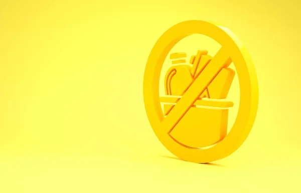 Yellow No trash icon isolated on yellow background. Minimalism concept. 3d illustration 3D render