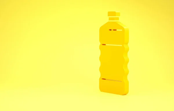 Żółta plastikowa ikona butelki izolowana na żółtym tle. Koncepcja minimalizmu. Ilustracja 3d — Zdjęcie stockowe