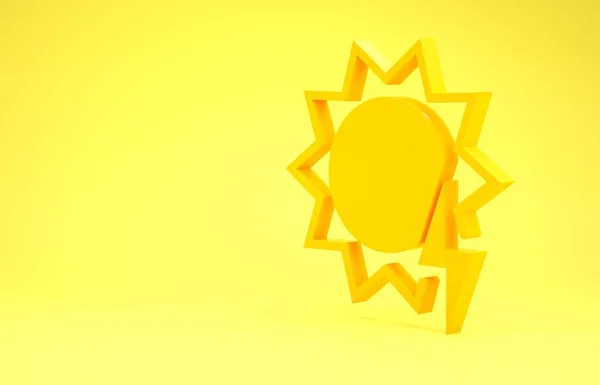 Pictograma panoului solar galben izolat pe fundal galben. Soarele cu simbolul fulgerului. Conceptul de minimalism. 3d ilustrație 3D render — Fotografie, imagine de stoc