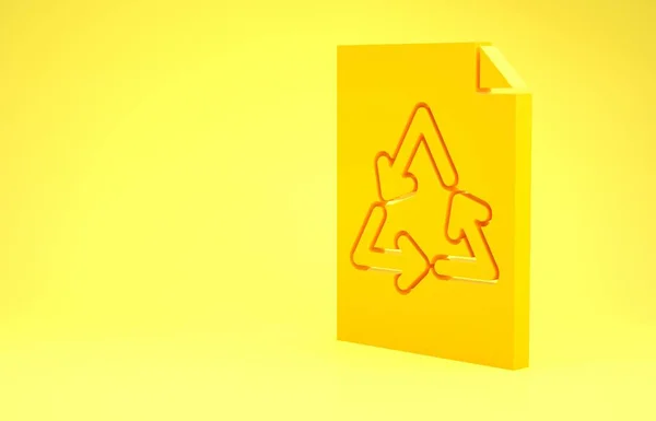 Yellow Paper with recycle icon isolated on yellow background. Minimalism concept. 3d illustration 3D render