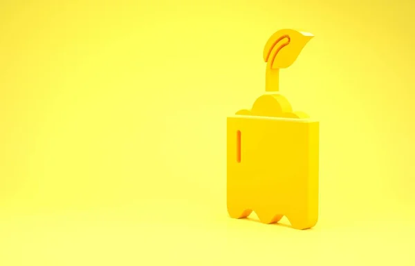 Brote amarillo en el icono de la botella aislado sobre fondo amarillo. Semillas y plántulas. Firma de hojas. La naturaleza de la hoja. Concepto minimalista. 3D ilustración 3D render — Foto de Stock