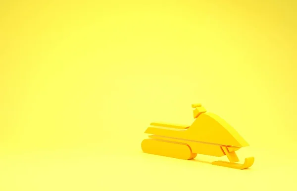 Yellow Snowmobile icon isolated on yellow background. Snowmobiling sign. Extreme sport. Minimalism concept. 3d illustration 3D render — Stock Photo, Image