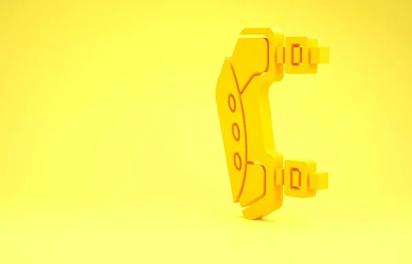 Icono de rodillera amarilla aislado sobre fondo amarillo. Deporte extremo. Equipamiento deportivo. Skateboarding, bicicleta, equipo protector de patinaje sobre ruedas. Concepto minimalista. 3D ilustración 3D render —  Fotos de Stock