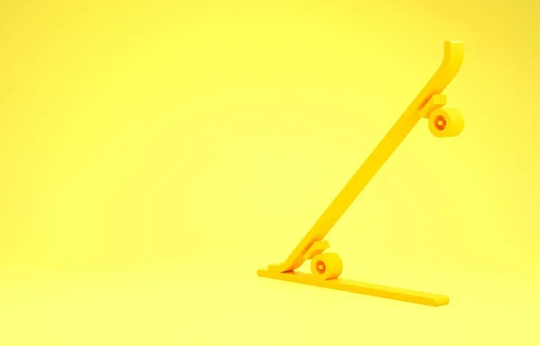 Icono de monopatín amarillo aislado sobre fondo amarillo. Deporte extremo. Equipamiento deportivo. Concepto minimalista. 3D ilustración 3D render —  Fotos de Stock