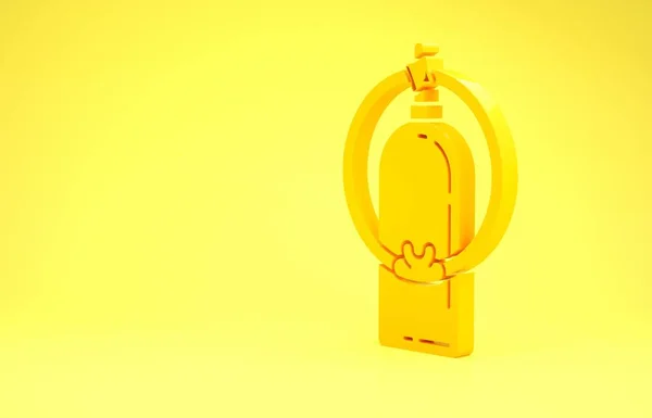 Żółta ikona Aqualung wyizolowana na żółtym tle. Zbiornik tlenu dla nurka. Sprzęt do nurkowania. Ekstremalny sport. Urządzenia sportowe. Koncepcja minimalizmu. Ilustracja 3d — Zdjęcie stockowe