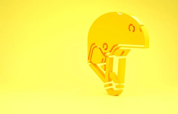 Yellow Helmet icon isolated on yellow background. Extreme sport. Sport equipment. Minimalism concept. 3d illustration 3D render — 스톡 사진