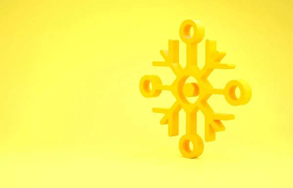 Yellow Snowflake icon isolated on yellow background. Minimalism concept. 3d illustration 3D render — Stock Photo, Image
