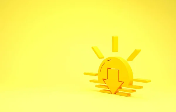 Icône Coucher de soleil jaune isolée sur fond jaune. Concept de minimalisme. Illustration 3D rendu 3D — Photo