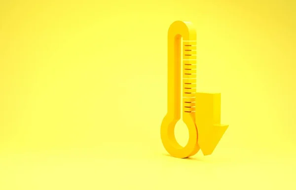 Sárga hőmérő ikon elszigetelt sárga alapon. Minimalizmus koncepció. 3d illusztráció 3d render — Stock Fotó