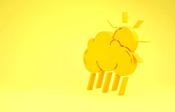 Gelbe Wolke mit Regen- und Sonnensymbol auf gelbem Hintergrund. Regenwolken Niederschlag mit Regentropfen. Minimalismus-Konzept. 3D Illustration 3D Renderer — Stockfoto