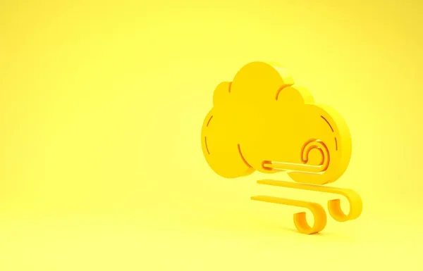Icono del tiempo amarillo ventoso aislado sobre fondo amarillo. Nube y viento. Concepto minimalista. 3D ilustración 3D render — Foto de Stock