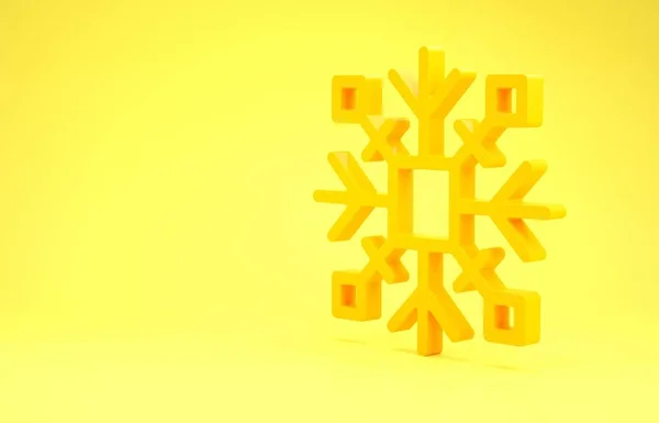 Icône de flocon de neige jaune isolé sur fond jaune. Concept de minimalisme. Illustration 3D rendu 3D — Photo