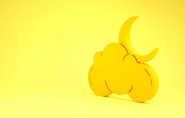 Yellow Cloud with moon and stars icon isolated on yellow background. Cloudy night sign. Sleep dreams symbol. Night or bed time sign. Minimalism concept. 3d illustration 3D render — Stock Photo, Image