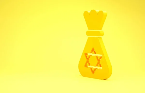 Bolsa de dinero judía amarilla con estrella de David icono aislado sobre fondo amarillo. Símbolo moneda. Concepto minimalista. 3D ilustración 3D render —  Fotos de Stock