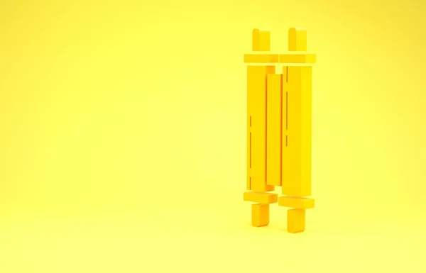 Icono de desplazamiento de la Torá amarilla aislado sobre fondo amarillo. Torá judía en forma ampliada. Estrella de David símbolo. Viejo pergamino. Concepto minimalista. 3D ilustración 3D render —  Fotos de Stock