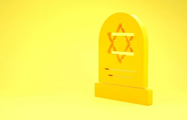Gele grafsteen met ster van David pictogram geïsoleerd op gele achtergrond. Joodse grafsteen. Grafsteen icoon. Minimalisme concept. 3d illustratie 3D renderen — Stockfoto