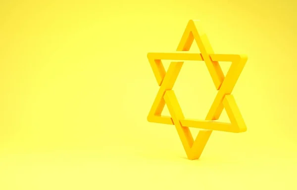 Estrella amarilla de David icono aislado sobre fondo amarillo. Símbolo religioso judío. Símbolo de Israel. Concepto minimalista. 3D ilustración 3D render — Foto de Stock