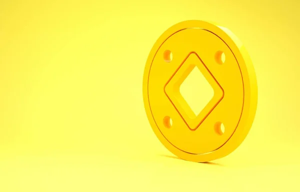 Icône de pièce juive jaune isolée sur fond jaune. Symbole monétaire. Concept de minimalisme. Illustration 3D rendu 3D — Photo