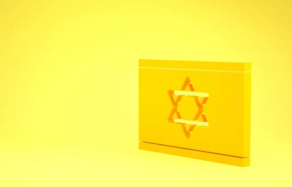 Жёлтый флаг Израиля выделен на жёлтом фоне. Национальный патриотический символ. Концепция минимализма. 3D-рендеринг — стоковое фото