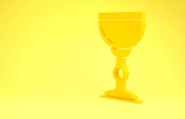 Icono de copa judía amarilla aislado sobre fondo amarillo. Una copa de vino judía para Kidush. Copa Kidush para Shabat. Concepto minimalista. 3D ilustración 3D render —  Fotos de Stock