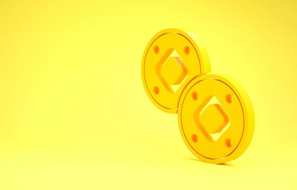 Sarı arkaplanda izole edilmiş sarı Yahudi madeni para ikonu. Para birimi sembolü. Minimalizm kavramı. 3d illüstrasyon 3B canlandırma — Stok fotoğraf