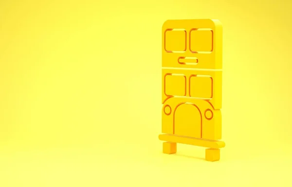 Amarillo Icono de autobús de dos pisos aislado sobre fondo amarillo. Autobús de pasajeros clásico de Londres. Símbolo de transporte público. Concepto minimalista. 3D ilustración 3D render —  Fotos de Stock