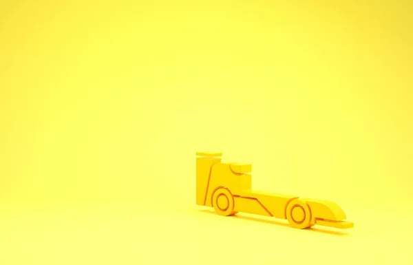 Κίτρινη Φόρμουλα αγωνιστικό αυτοκίνητο εικονίδιο απομονώνονται σε κίτρινο φόντο. Μινιμαλιστική έννοια. 3D απεικόνιση 3d καθιστούν — Φωτογραφία Αρχείου