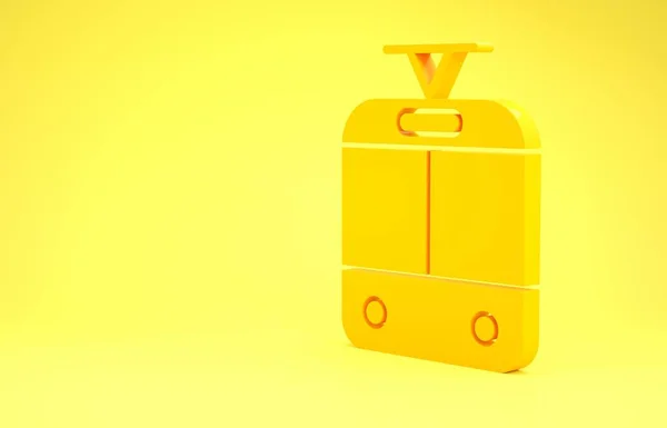 黄色的电车和铁路图标隔离在黄色的背景上.公共交通标志。最低纲领的概念。3D渲染3D插图 — 图库照片