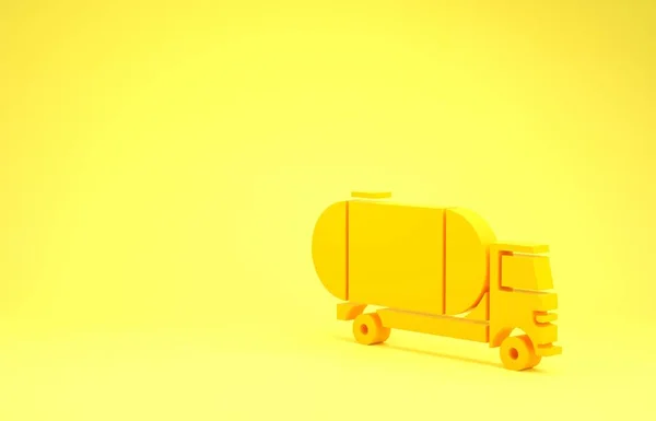 Yellow Tanker truck icon isolated on yellow background. Petroleum tanker, petrol truck, cistern, oil trailer. Minimalism concept. 3d illustration 3D render — Stock Photo, Image