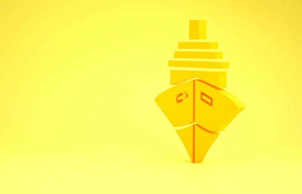 Yellow Cargo ship icon isolated on yellow background. Minimalism concept. 3d illustration 3D render — ストック写真