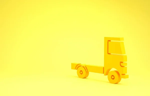Żółty samochód dostawczy ciężarówka ikona izolowane na żółtym tle. Koncepcja minimalizmu. Ilustracja 3d — Zdjęcie stockowe