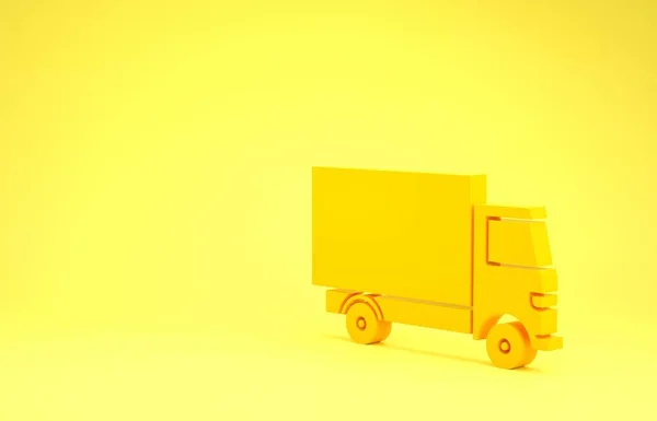 Yellow Delivery cargo truck vehicle icon isolated on yellow background. Minimalism concept. 3d illustration 3D render — 스톡 사진