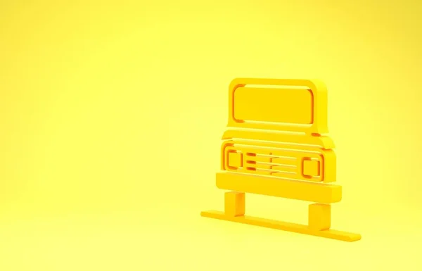 Yellow Car Symbol isoliert auf gelbem Hintergrund. Frontansicht. Minimalismus-Konzept. 3D Illustration 3D Renderer — Stockfoto