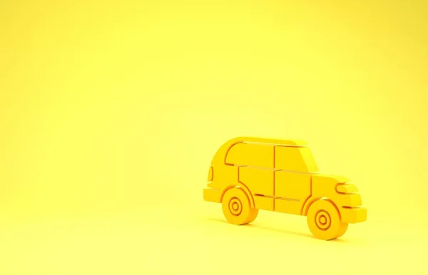 Icône de voiture à hayon jaune isolé sur fond jaune. Concept de minimalisme. Illustration 3D rendu 3D — Photo
