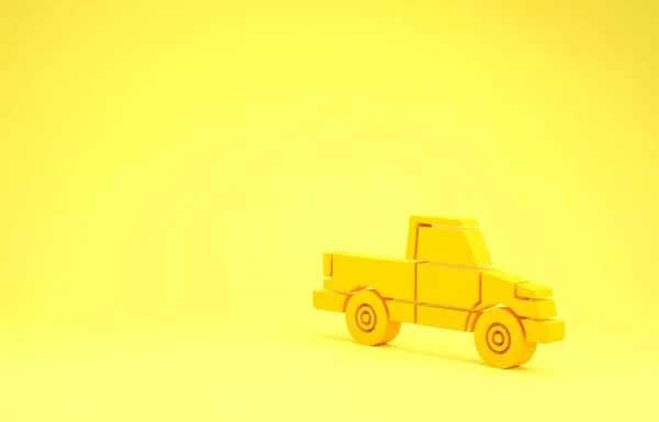 पिवळा पार्श्वभूमीवर वेगळे पिवळा पिकअप ट्रक चिन्ह. किमान संकल्पना. 3 डी स्पष्टीकरण 3D रेंडर — स्टॉक फोटो, इमेज