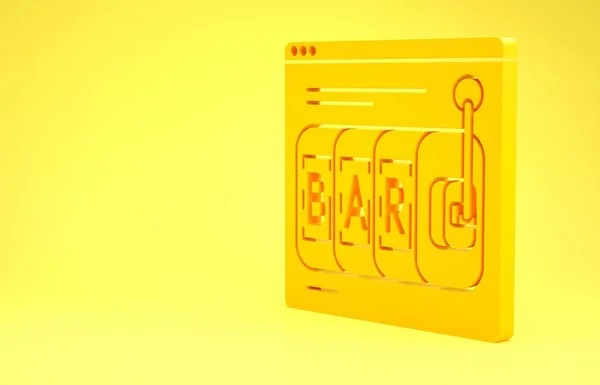 Yellow Online slot machine icon isolated on yellow background. Online casino. Minimalism concept. 3d illustration 3D render