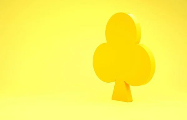 Желтая игральная карточка с символом клуба на желтом фоне. Игры в казино. Концепция минимализма. 3D-рендеринг — стоковое фото