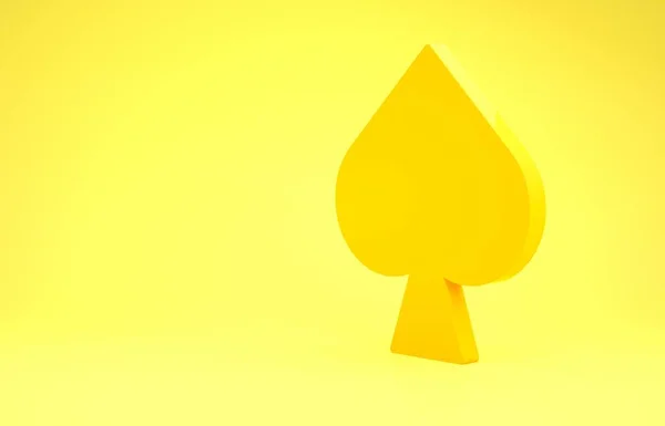Cartão de jogar amarelo com espadas ícone símbolo isolado no fundo amarelo. Jogo de casino. Conceito de minimalismo. 3D ilustração 3D render — Fotografia de Stock