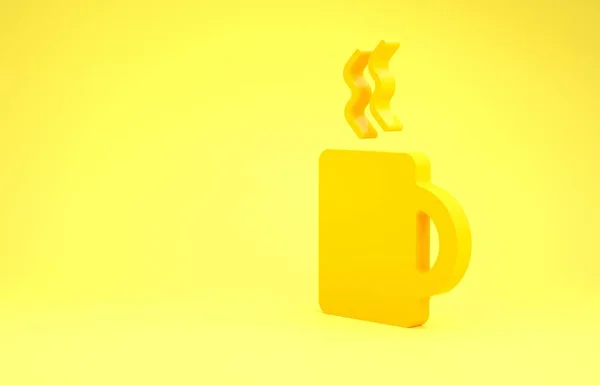 Gele koffiebeker pictogram geïsoleerd op gele achtergrond. Theekopje. Warme drank koffie. Minimalisme concept. 3d illustratie 3D renderen — Stockfoto