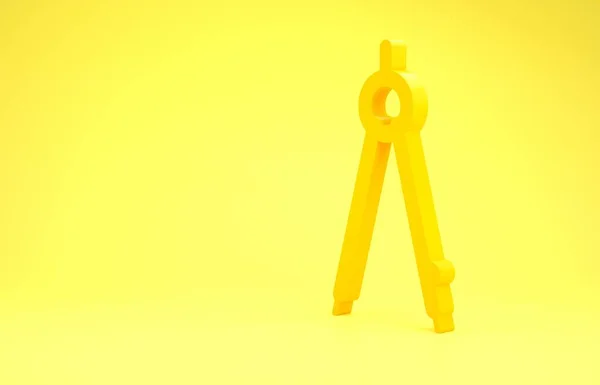 Icono de brújula de dibujo amarillo aislado sobre fondo amarillo. Señal de brújulas. Dibujo y herramientas educativas. Instrumento geométrico. Concepto minimalista. 3D ilustración 3D render —  Fotos de Stock