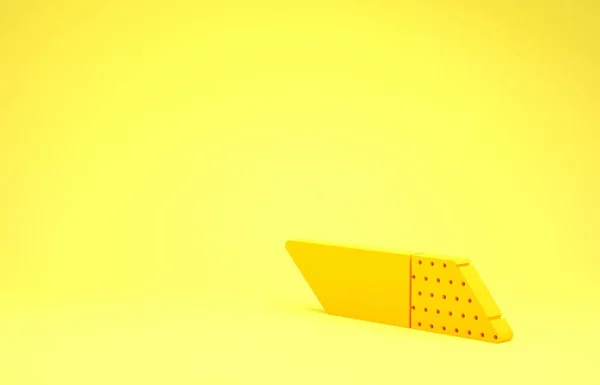 Gomma gialla o icona di gomma isolata su sfondo giallo. Concetto minimalista. Illustrazione 3d rendering 3D — Foto Stock