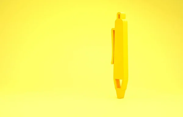 Ícone de caneta amarela isolado no fundo amarelo. Conceito de minimalismo. 3D ilustração 3D render — Fotografia de Stock