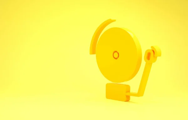 Yellow Ringing alarm bell icon isolated on yellow background. Alarm symbol, service bell, handbell sign, notification symbol. Minimalism concept. 3d illustration 3D render — Stock Photo, Image