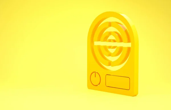 Ícone de aquecedor elétrico amarelo isolado no fundo amarelo. Aquecedor de piso infravermelho com controle remoto. Controle do clima da casa. Conceito de minimalismo. 3D ilustração 3D render — Fotografia de Stock