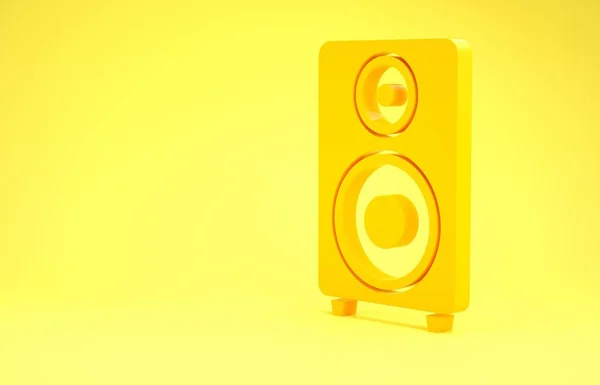 Yellow Stereo speaker icon isolated on yellow background. Sound system speakers. Music icon. Musical column speaker bass equipment. Minimalism concept. 3d illustration 3D render
